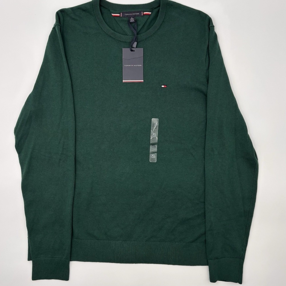 Tommy Hilfiger Men's XL Green Cotton Crewneck Sweater NWT Pullover Knit